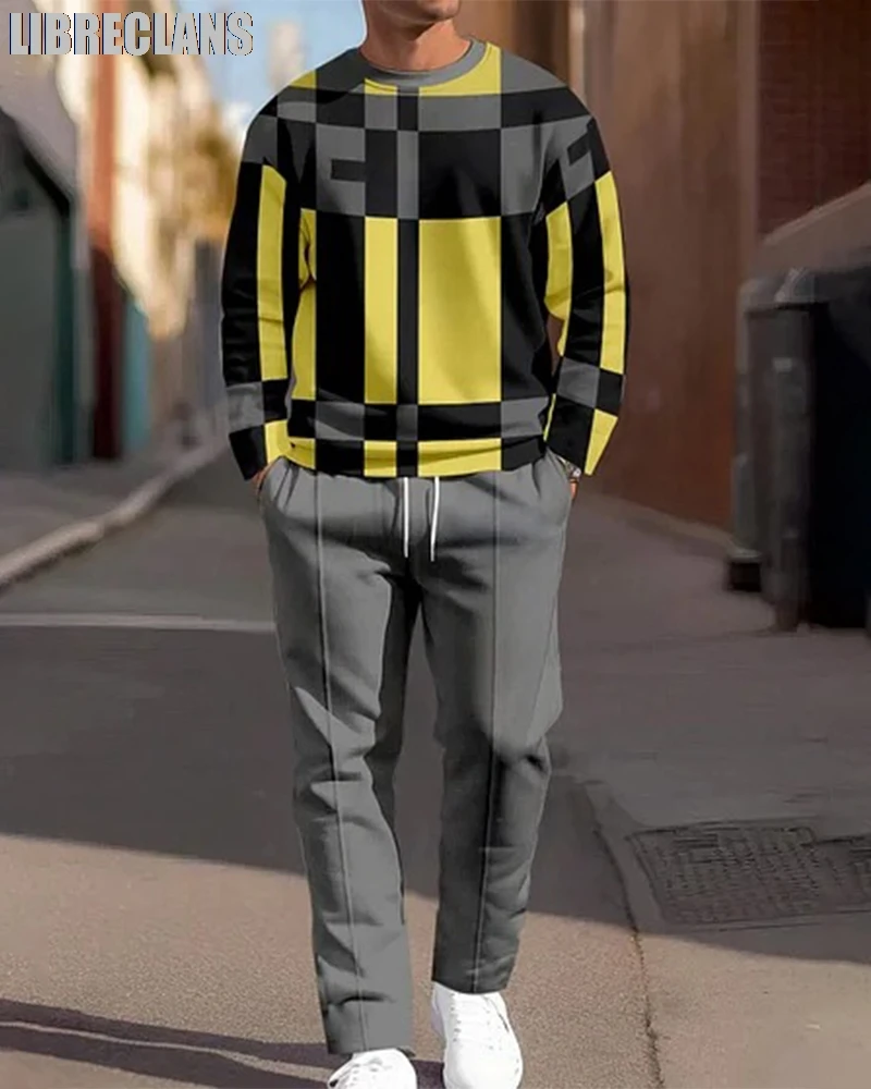 Hot Round Neck Men's Long Sleeve Pants Set 3D Print Fashion Suitable For Casual Travel Multi-Scenarios Sport Two-Piece Sets﻿﻿﻿﻿