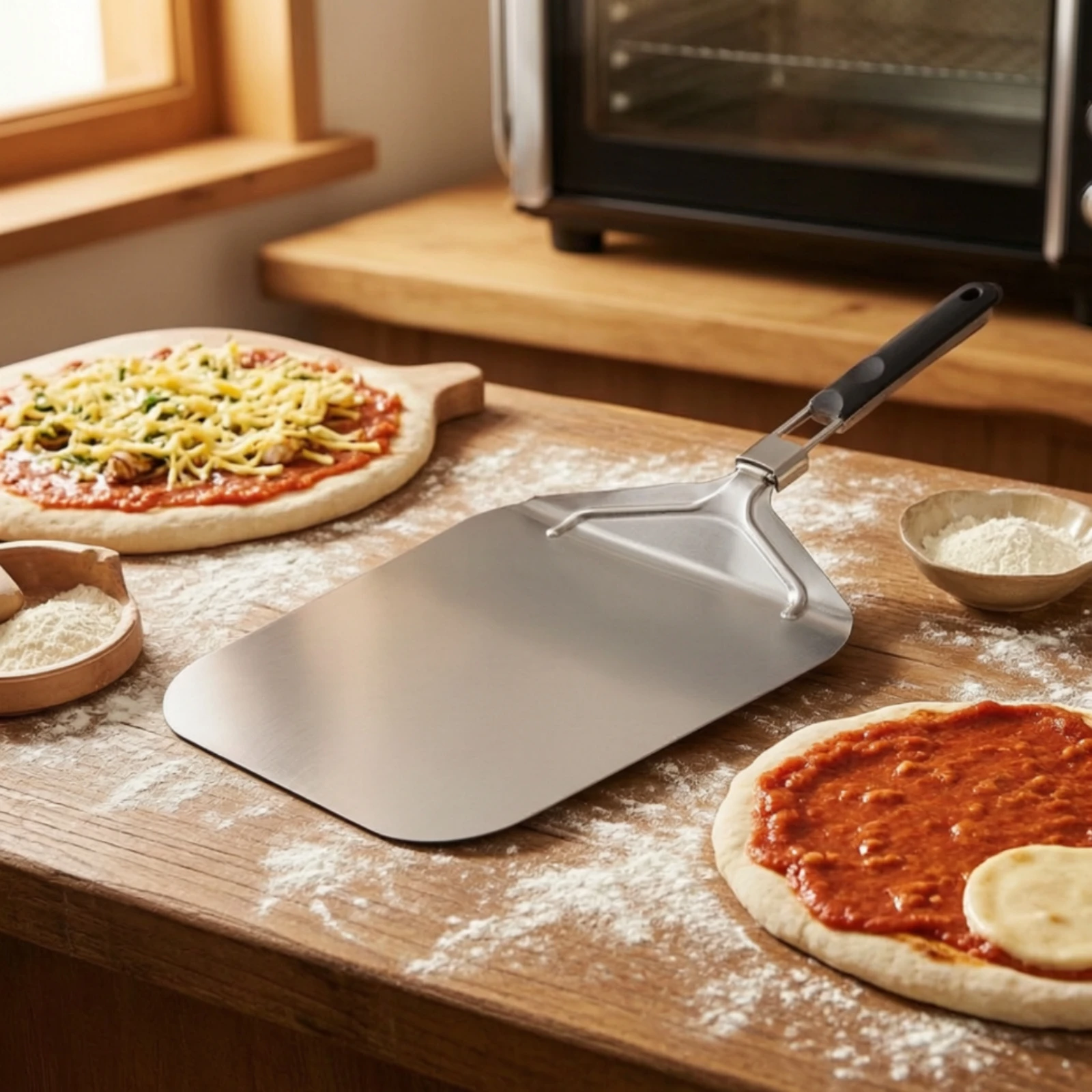 Pizza Peel with Folding Handle Collapsible Pizza Peel with Foldable Handle Bakeware Non-Slip Ultra-Thin for Home Bakers