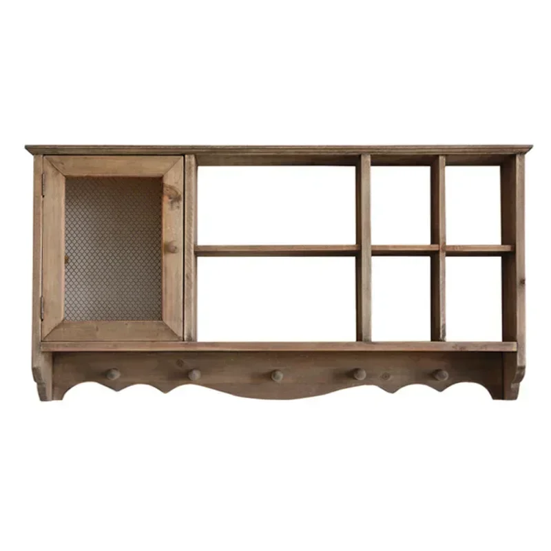 Retro Wall Storage Shelf, Solid Wood Kitchen Rack, Spice and Tea Cup Organizer, Home Wall Decoration Cabinet, Kitchen Organizer.