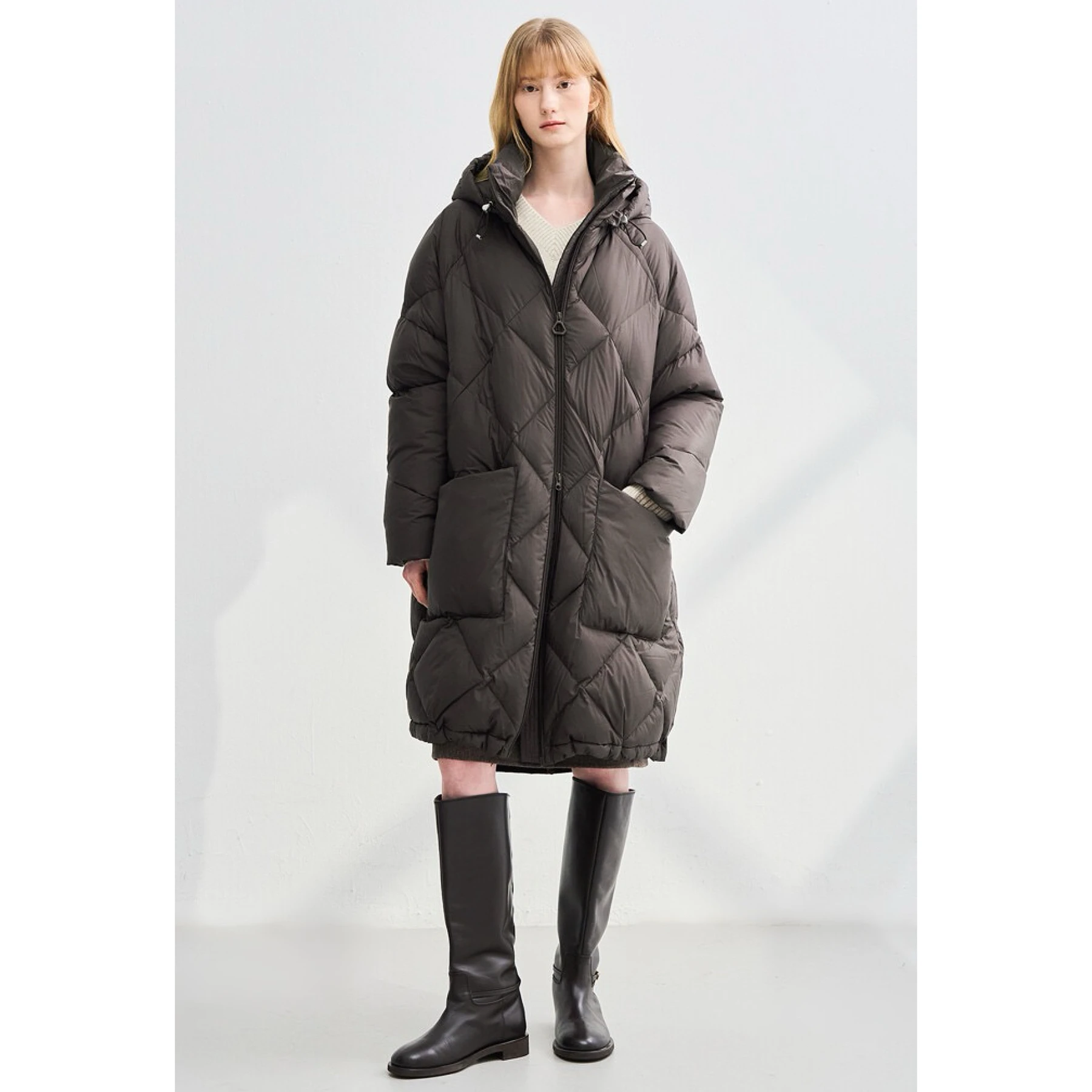 

Длинное повседневное пуховое пальто Thi Du с стеганым узором на капюшоне и лимонным сыром LAT25, зимнее женское модное пальто