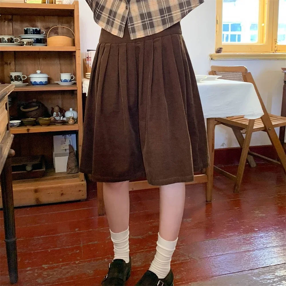 

2026 Skirt Women's High Waist Mini Skirts Casual Streetwear Girls' Loose Short Skirts Autumn Winter New Corduroy Pleated A-line