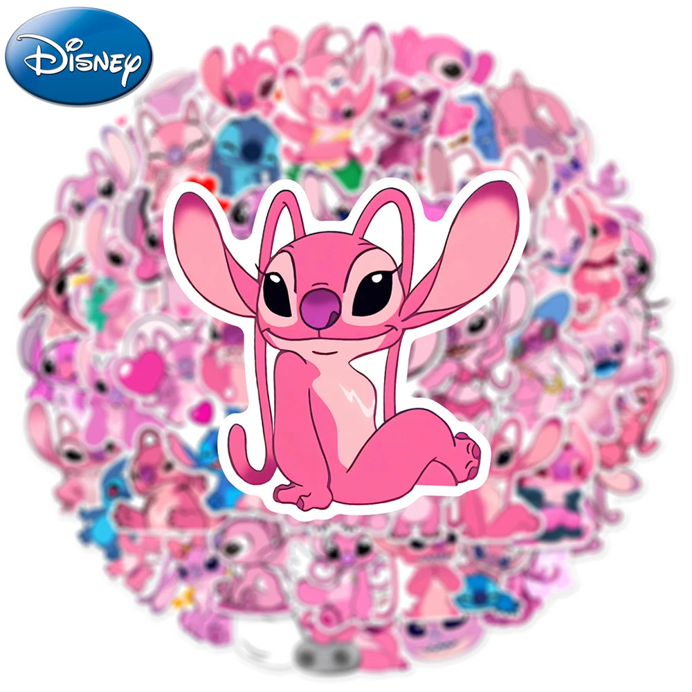 

10/30/50pcs Pink Disney Lilo Stitch Stickers Kawai Cartoon Sticker for Phone Luggage Bike Vinyl Waterproof Decals Kids Toy