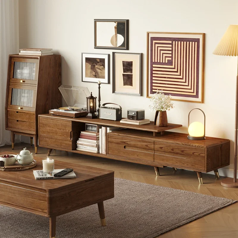 

TV cabinet, ash wood simple coffee table combination