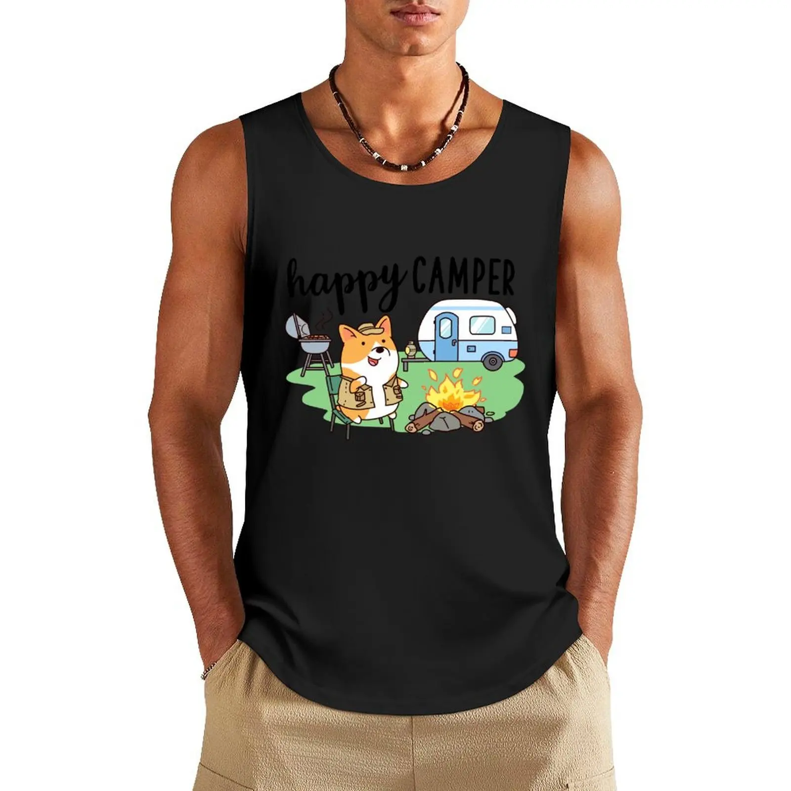 

Happy Camper Corgi Tank Top Vest for boy Clothing Vest t shirt