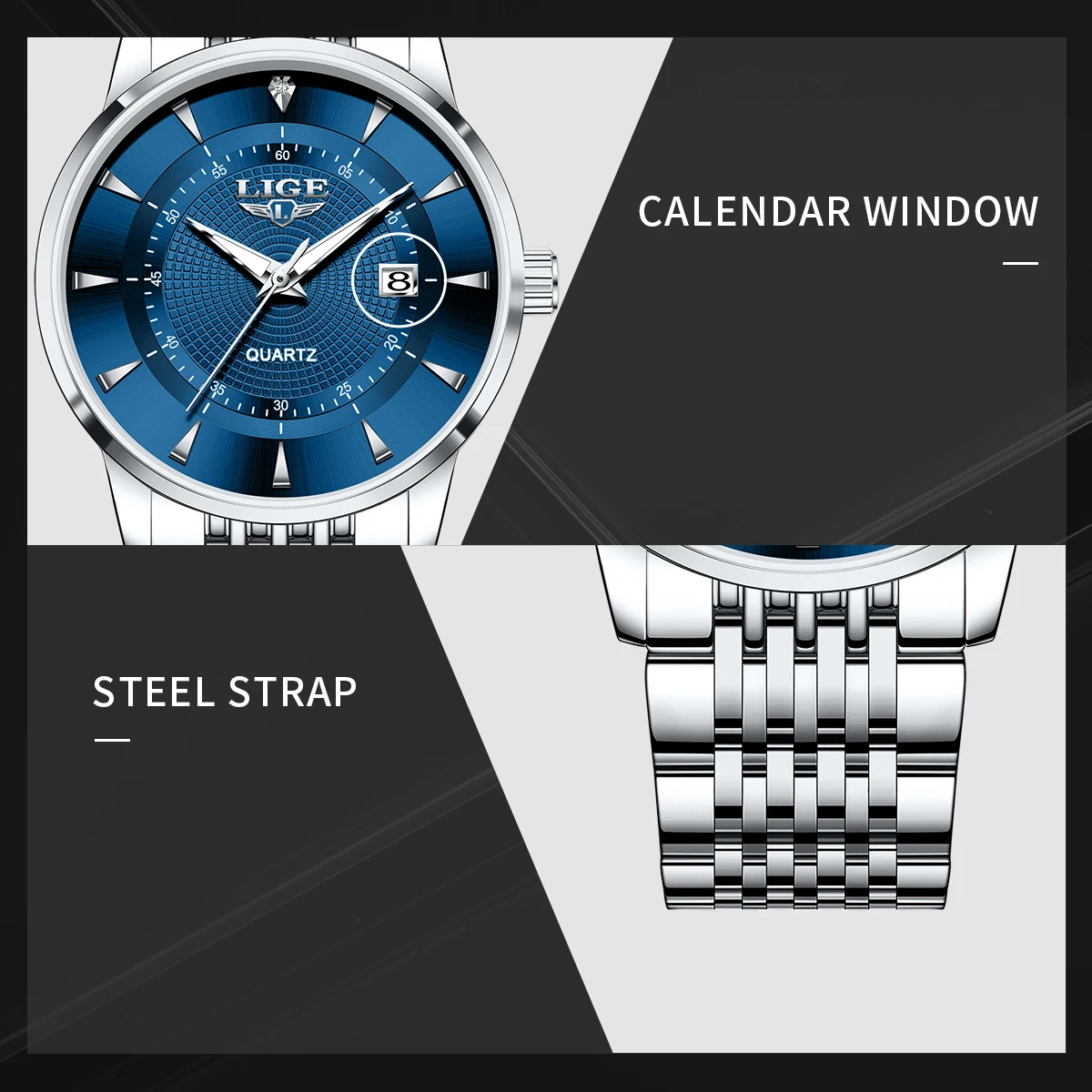 LIGE موضة ساعات رجالية مقاوم للماء مضيئة الرجال الساعات الرياضية ساعة التقويم الفاخرة كوارتز ساعة يد رجالي reloj hommes + BOX