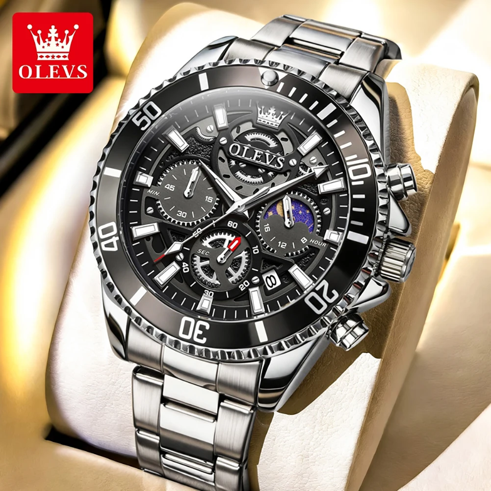 

OLEVS Watch for Man Luxury Top Brand Men's Watches Flywheel Dial Design Waterproof Moon Phase Chronograph Quartz Wristwatch 2990