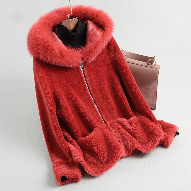 Harppihop Real sheep fur coat jacket overcoat women\'s winter warm genuine fur coats overcoat