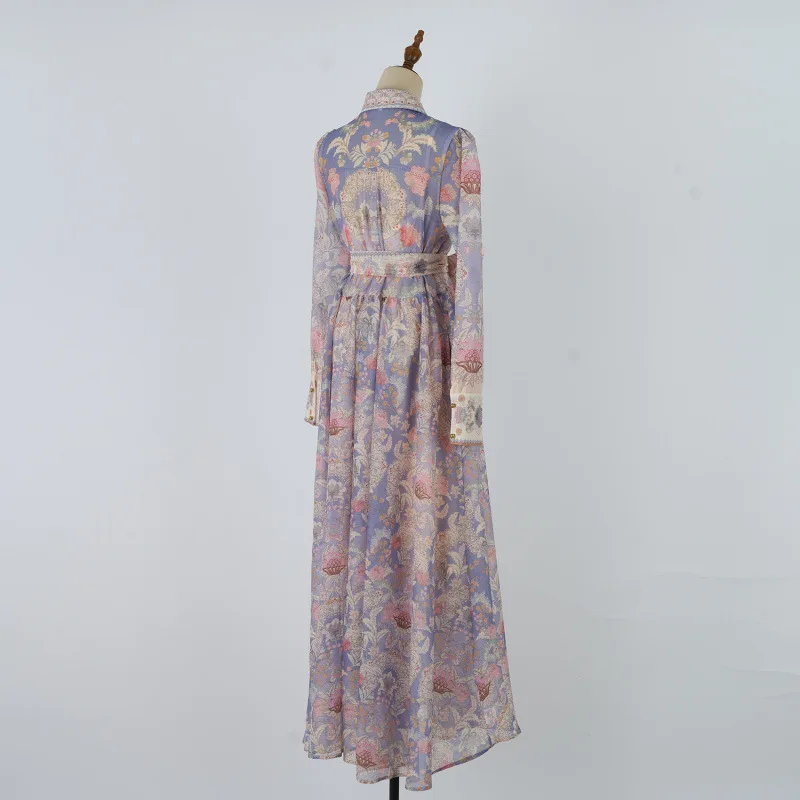 Street Sle Cintura Alta Longo Vestido Estampado Sve com Detalhe de Botão Maxi Dr Casual Neutro Saia Alta Ne Flounce