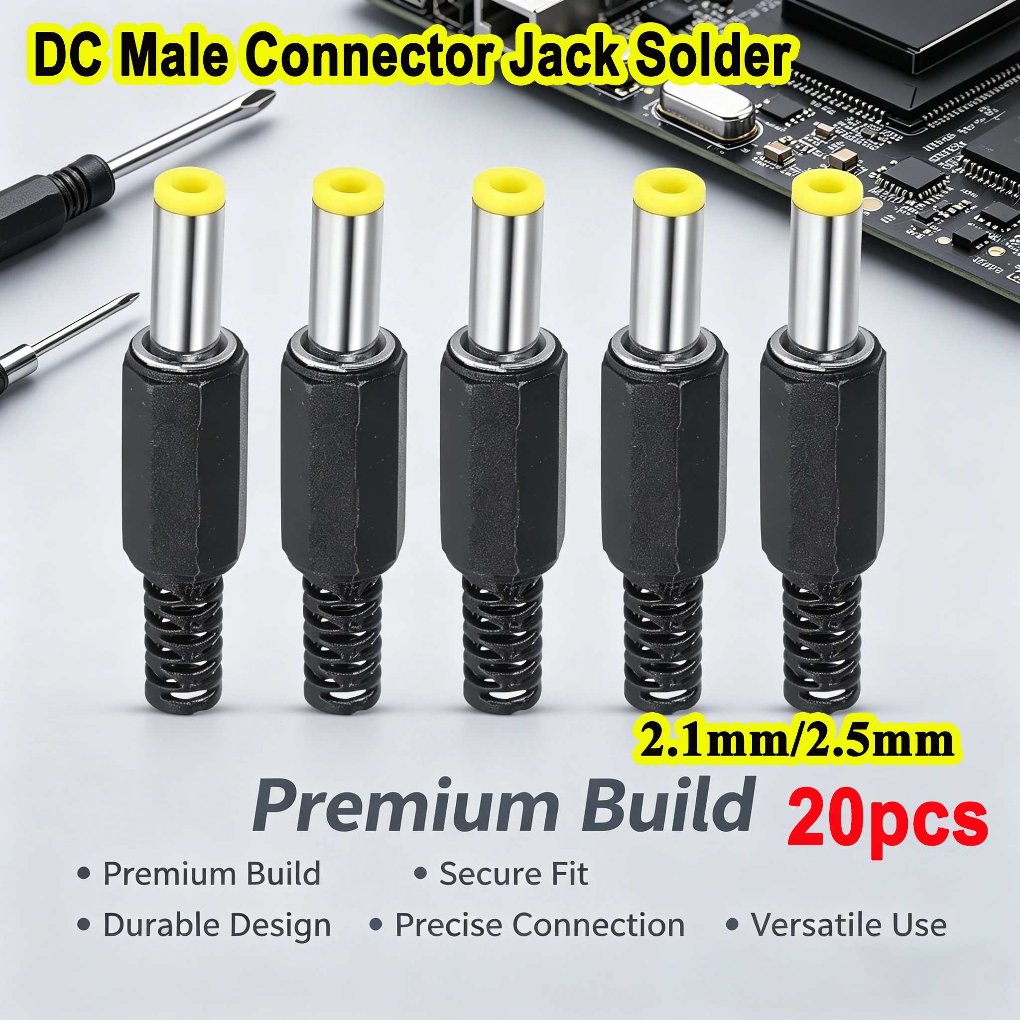 5.5x2.5mm/5.5x2.1mm DC Male Barrel Connector Solder Type DIY Plug Replacement for Power Adapter Cable - 5/10/20pcs