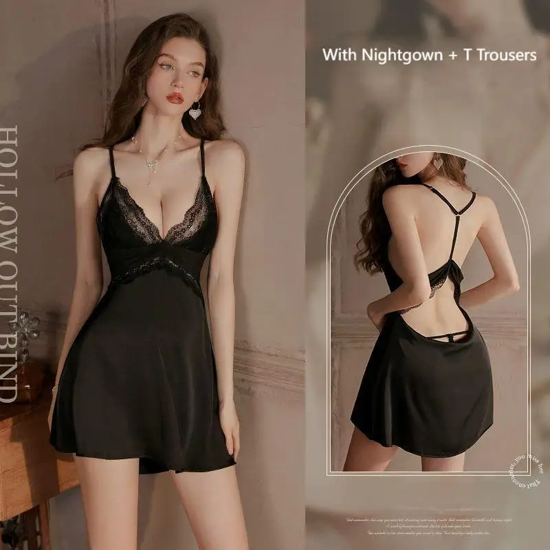 أزياء المرأة الصيف الغريبة حزام الملابس الجديدة الأوروبية والأمريكية نمط الدانتيل نمط الخامس الرقبة بلون ثوب النوم الأنيق