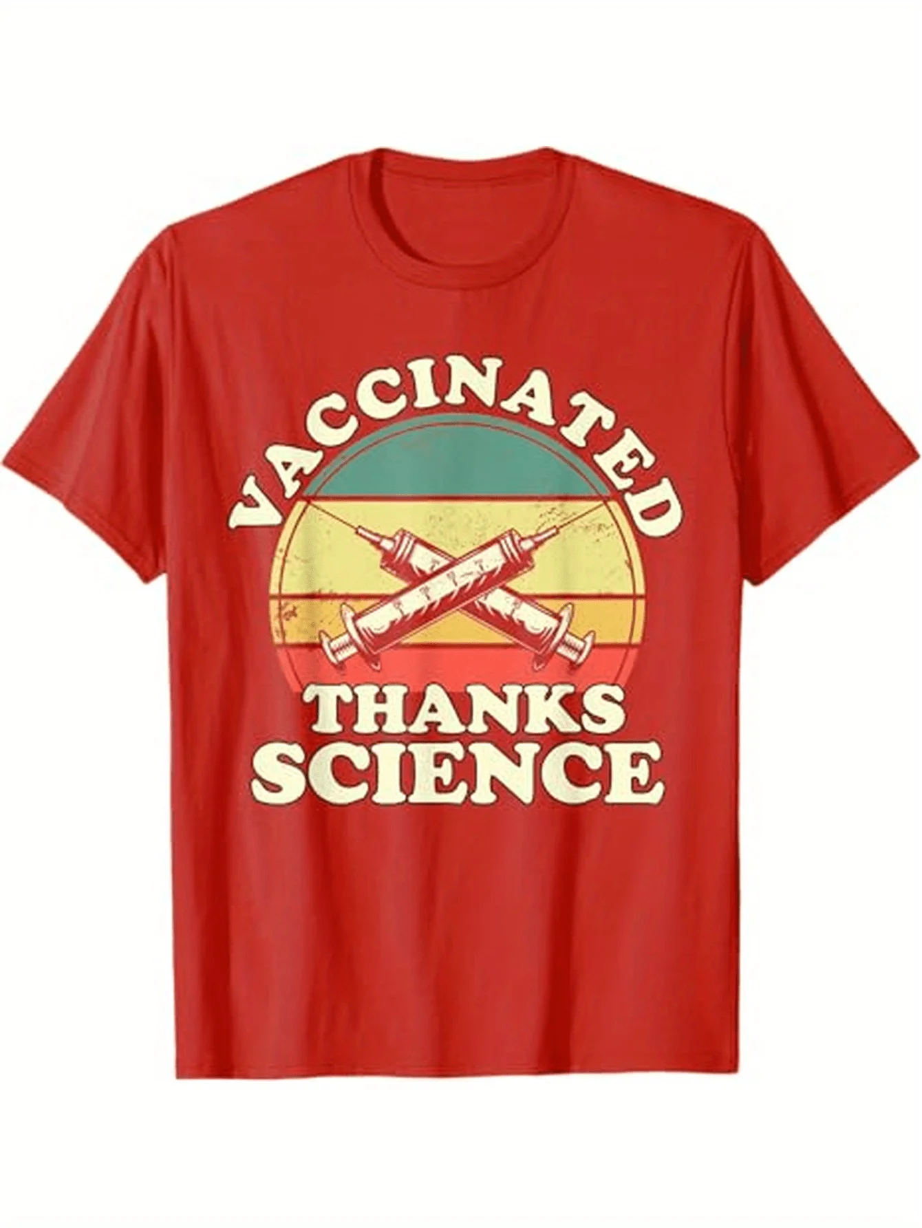 

Vintage Vaccinated Thanks Science retro Sunset Immunization design 100% cotton short-sleeve printed men's T shirt Round Neck.
