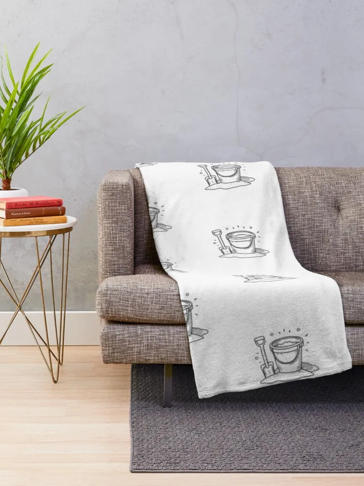 Simple drawing of a bucket and shovel in the sand Throw Blanket Luxury Brand Single Decorative Sofas Soft Blankets