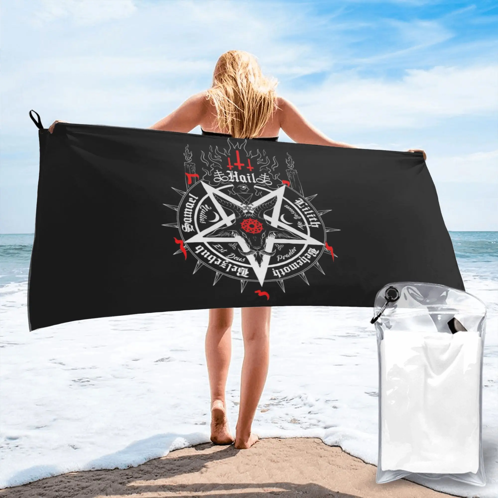 Occult Satanic Pentagram Beach Towel Soft Microfiber Quick Dry Absorbent Quick Towels For Pool