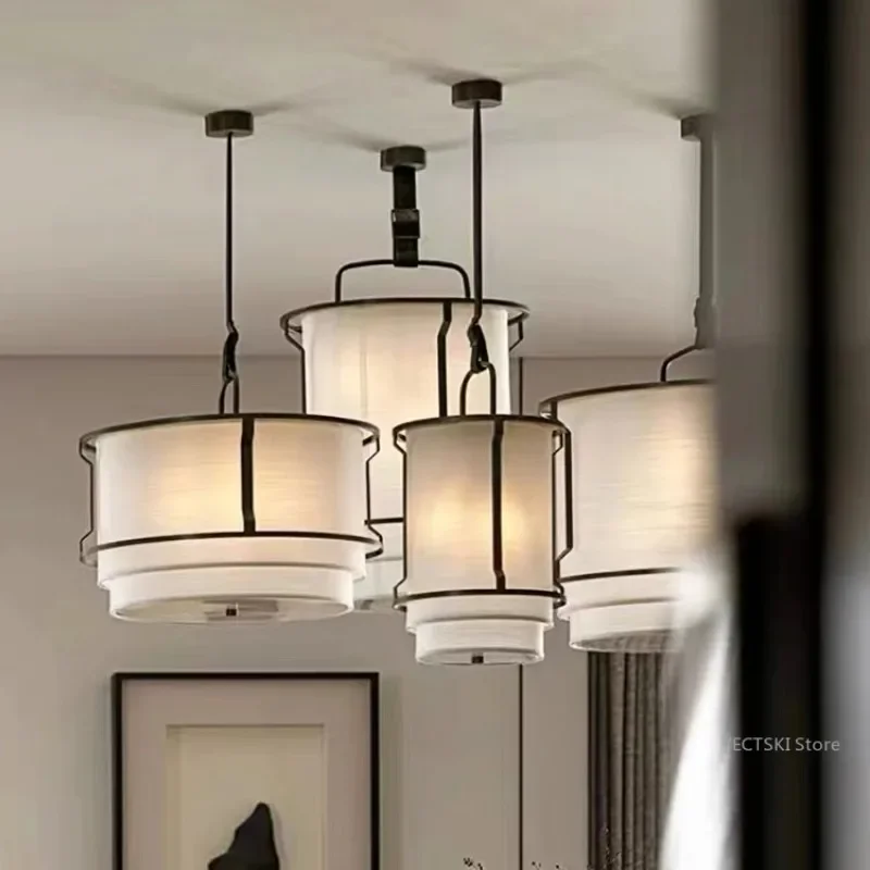 

GHJUYIOL New Chinese style pendant light with simple fabric design, designed for hotel dining rooms, bedrooms, and lighting proj