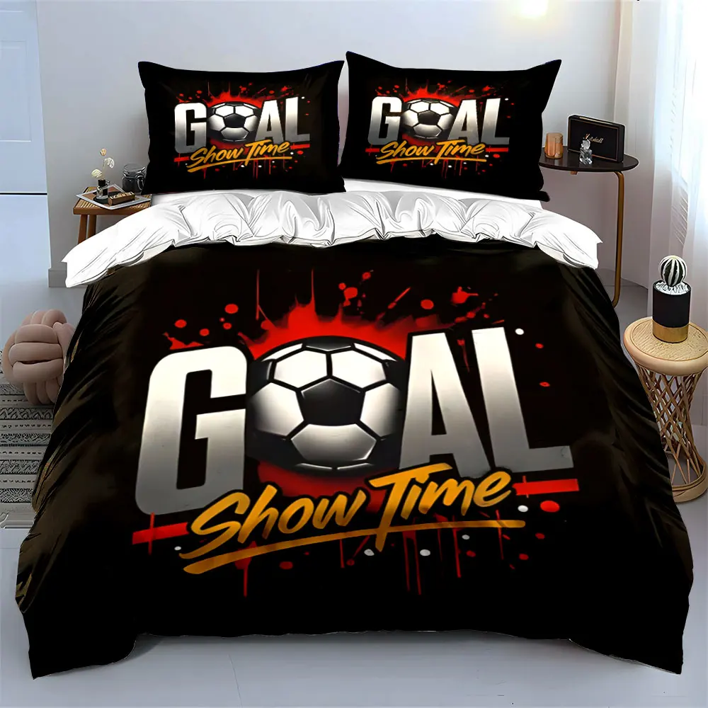 GOAL Show Time Soccer Graffiti Bedding Set,Red Splash Football Streetwear Print Boys Bed Linen(1 Duvet Cover 2 Pillowcase),Gift