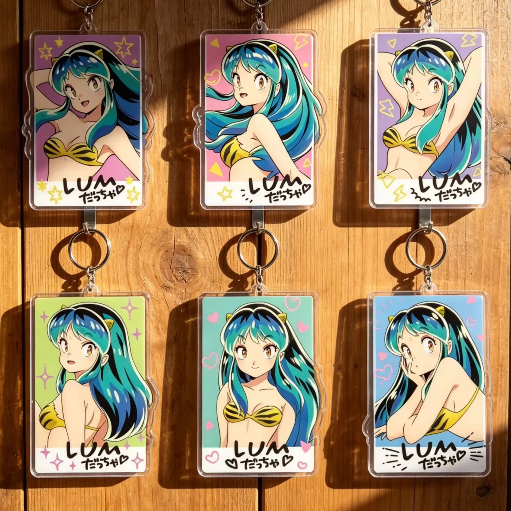 Anime Urusei Yatsura Lum Star-shaped Background Rectangle Acrylic Pendant Keychains Bag Decorations Gifts for Friends
