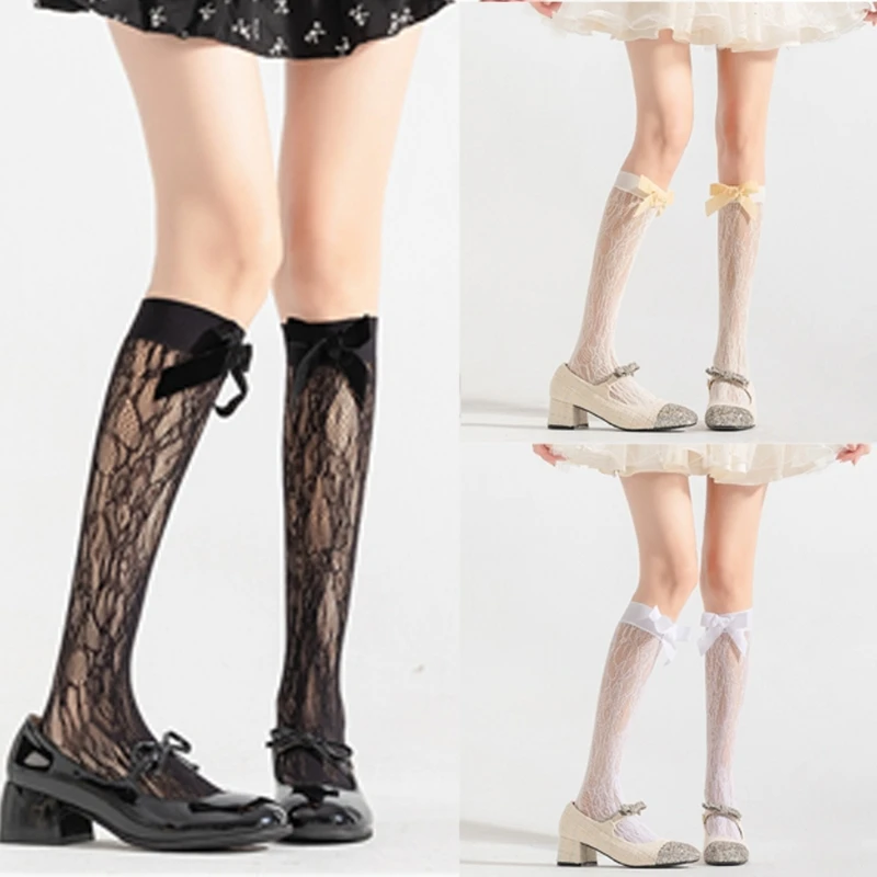 

Women Bows Ankle Socks Lolitas Socks Sheer Lace Knee Highs Socks Calf Socks