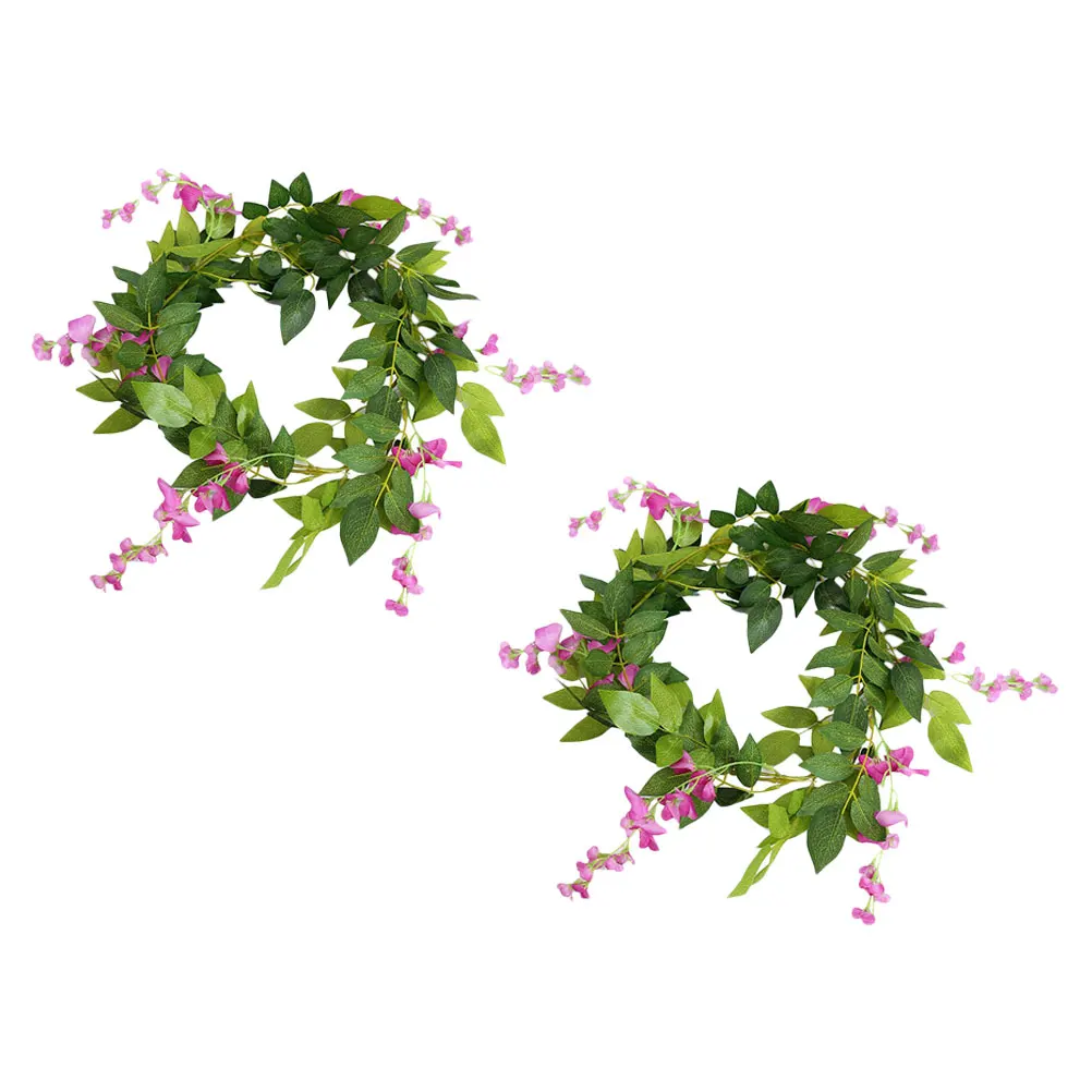 

2pcs Simulate Wisteria Flowers Hanging Decor Lifelike Plant Ornament For Wedding Party Home Decoration Green Leaves Rattan