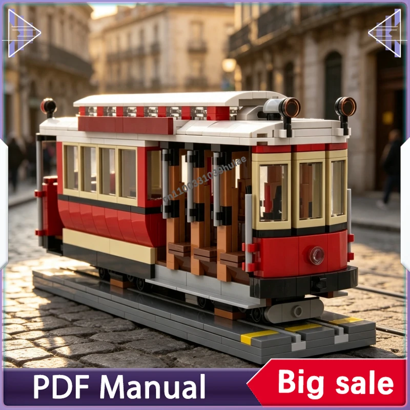 Classic Hill City Cable Trolley MOC Building Blocks Vintage Urban Tram DIY Brick Kit Desktop Hobby Collection Toy