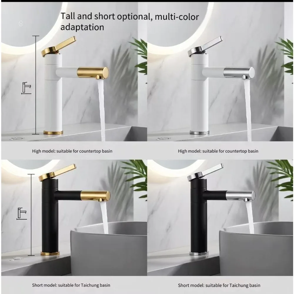 Swivel Pull-out Bathroom Basin Faucet, Hot & Cold Mixer for Vessel Sink, Rotatable Washbasin Tap