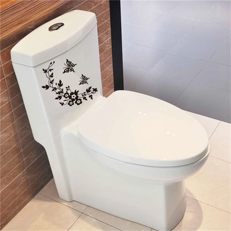 Butterfly Flower Vine Bathroom Wall Stickers Home Decoration Wallpaper Decals For Toilet Decorative Sticker Decor