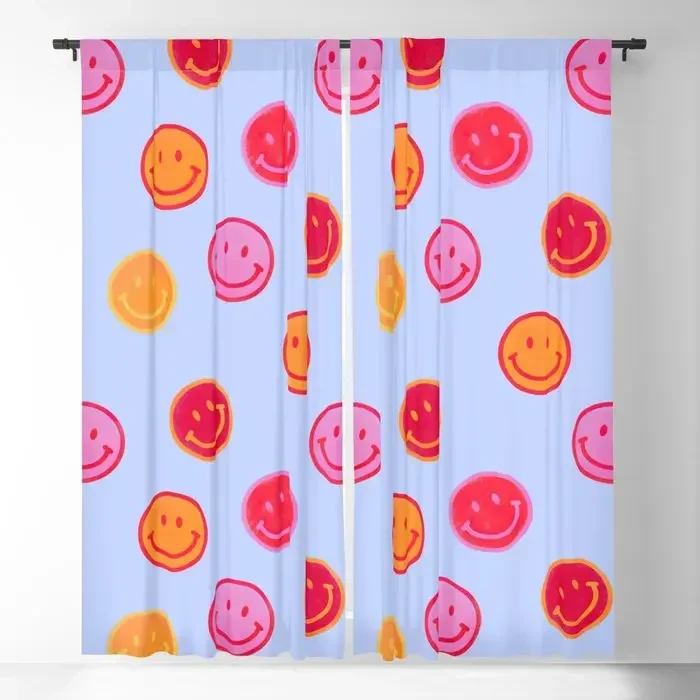 Smiling Faces Pattern No2 Blackout Curtains 3D Print Window Curtains For Bedroom Living Room Decor Window Treatments