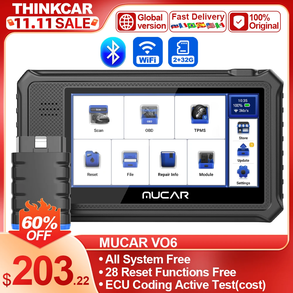 MUCAR VO6 Car Diagnostic Tool All Systems Diagnostic Scanner 28 Reset Bidirectional Scan Tool OBD2 Scanner ECU Code for All Cars