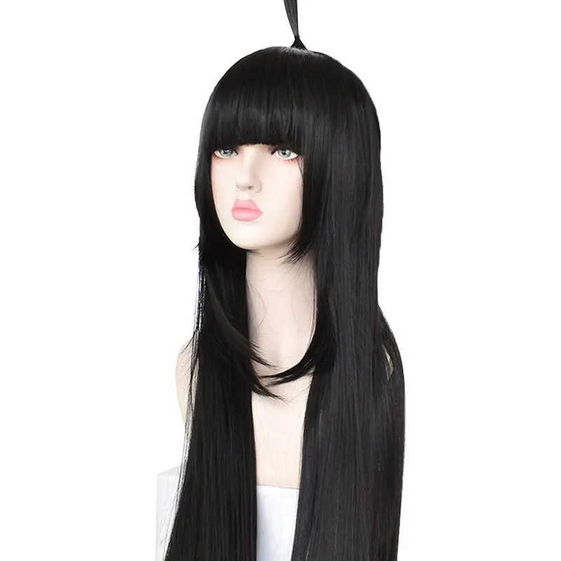 Cosplay Wig For Kelly From The World Of Concave And Convex Long Straight Black Hair With Bangs Anime Character Black Cosplay Wig