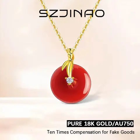 여성용 천연 레드 마노 대나무 안전 버클 펜던트, 18k 골드 펜던트, Au750 인증 쥬얼리