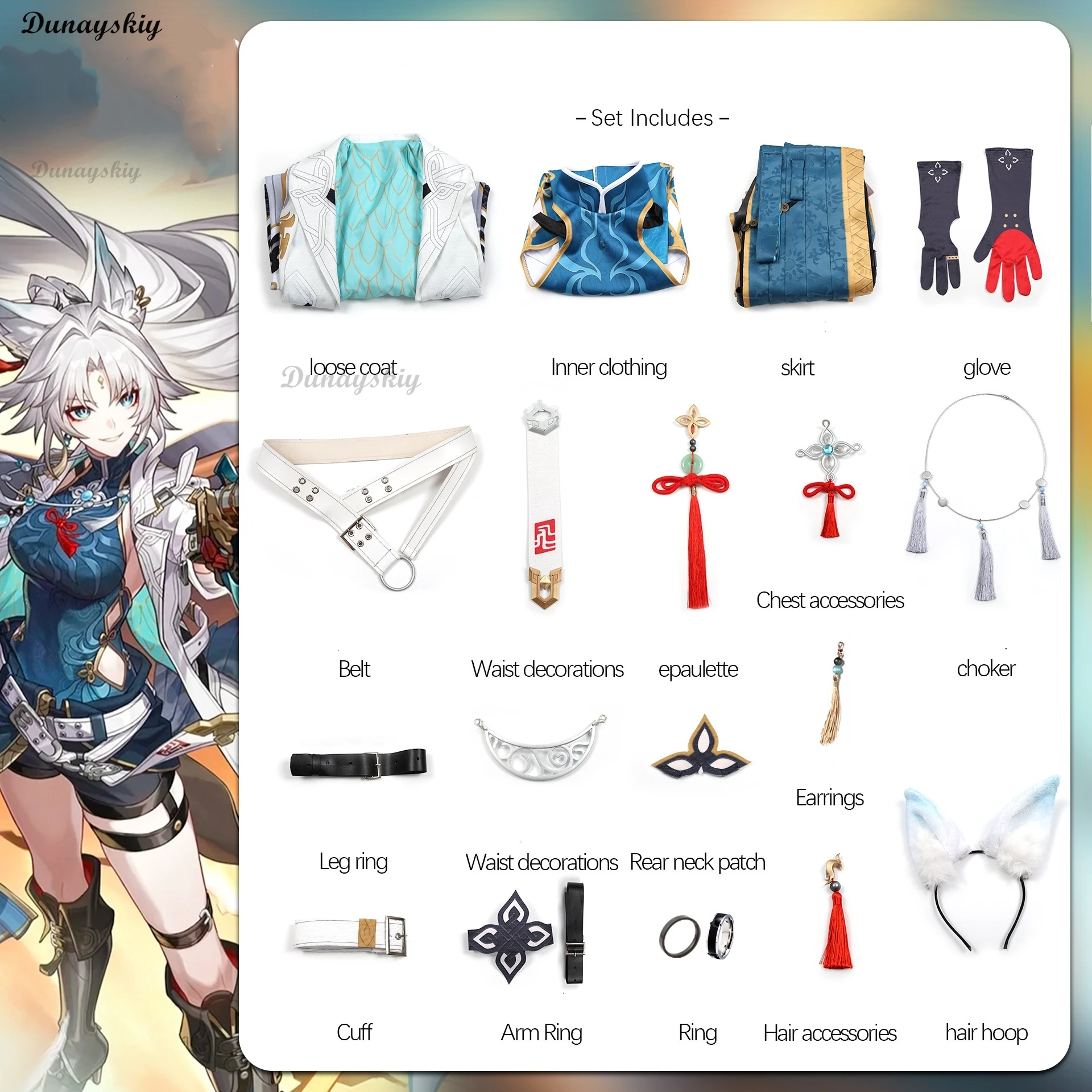 Honkai Star Rail Feixiao Costume Cosplay Parrucca Orecchie Orecchino Xianzhou Yaoqing Il Grande Generale Fei Xiao Cosplay Uniforme Halloween
