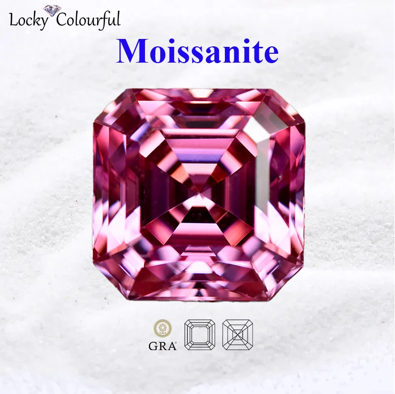 

Moissanite Asscher Shape Pink Color Top Quality Bead for Charms DIY Jewelry Making Bracelet Rings Materials with GRA Certificate