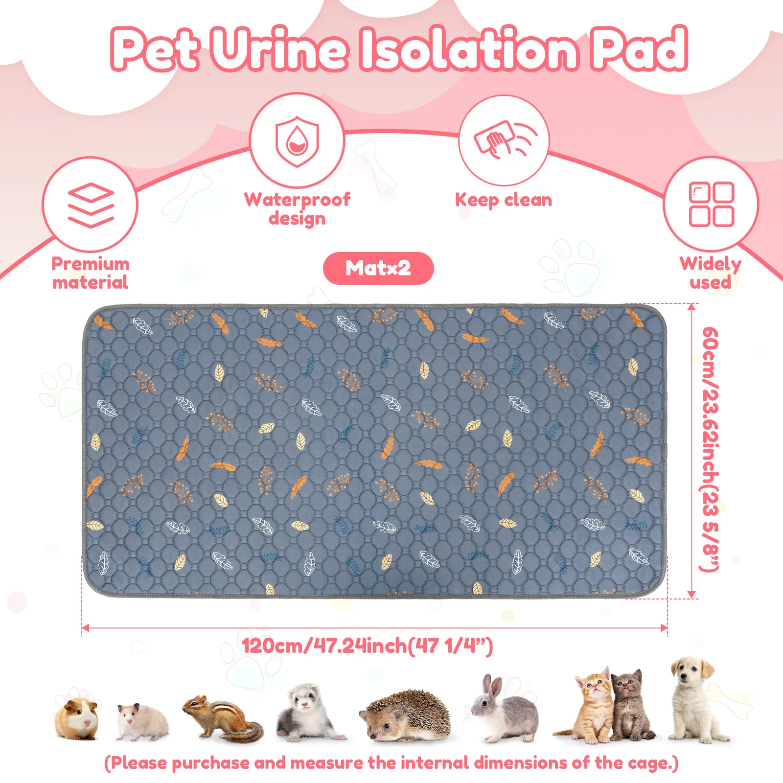 2Pcs Meerschweinchen Käfig Liner Waschbar Kaninchen Saugfähige Matte Wiederverwendbare Hamster Pee Pad Anti-Slip für Haustier Meerschweinchen kaninchen Igel – Detail 8