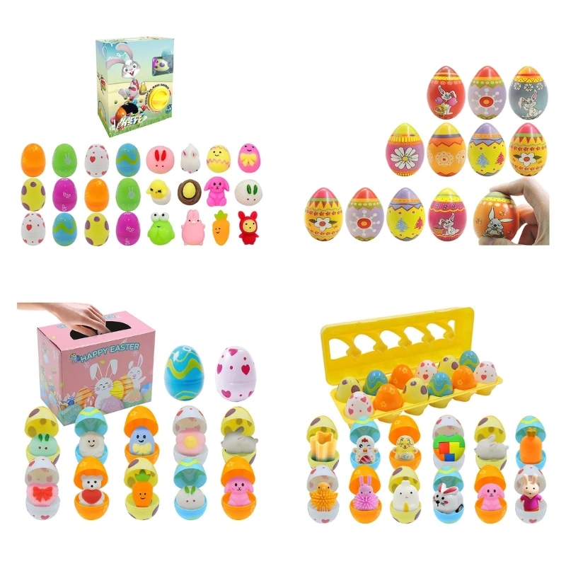 12pcs Easter Egg Filled with Toy Colorful Soft Easter Egg for Kids Basket Stuffers Fillers, Eggs Theme Hunt Game