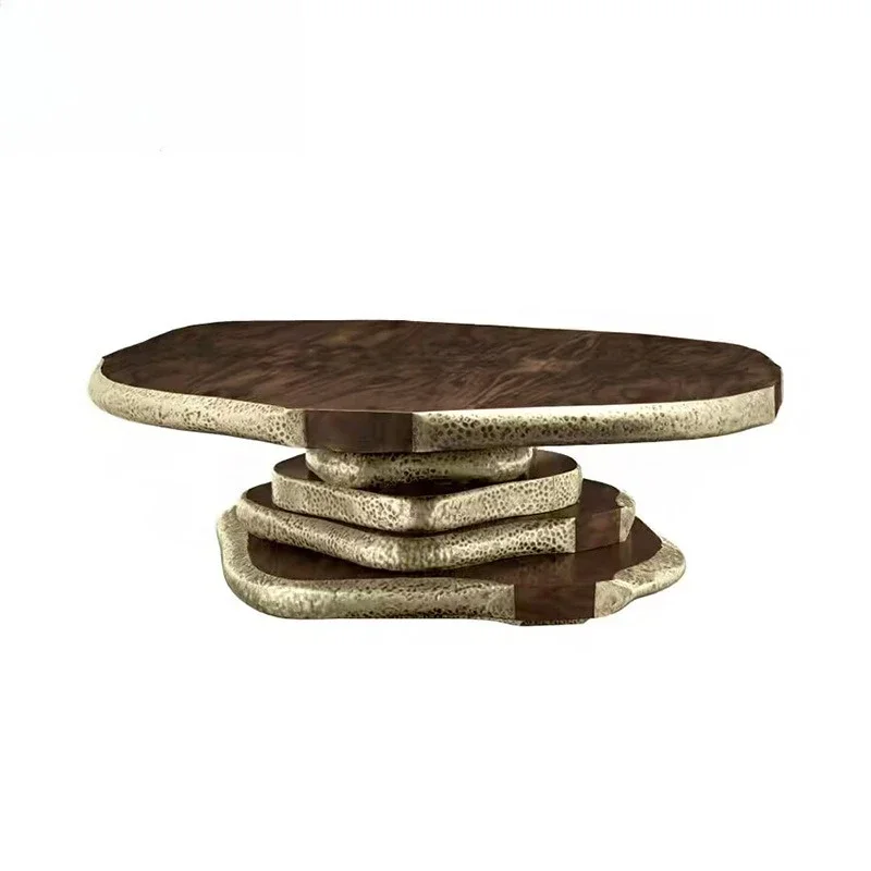 Light luxury high-end irregular solid wood coffee tabl e, villa living room home desig er high-end brass t ea table