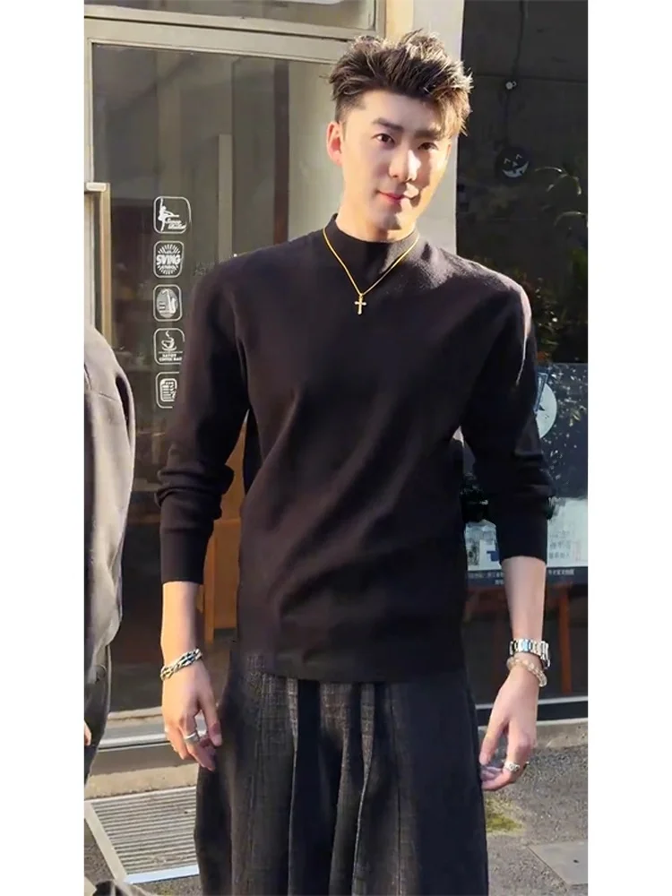 

Мужской трикотаж со средним и высоким воротником Bla, облегающий базовый слой с небольшим воротником, зимний корейский удобный мягкий однотонный свитер