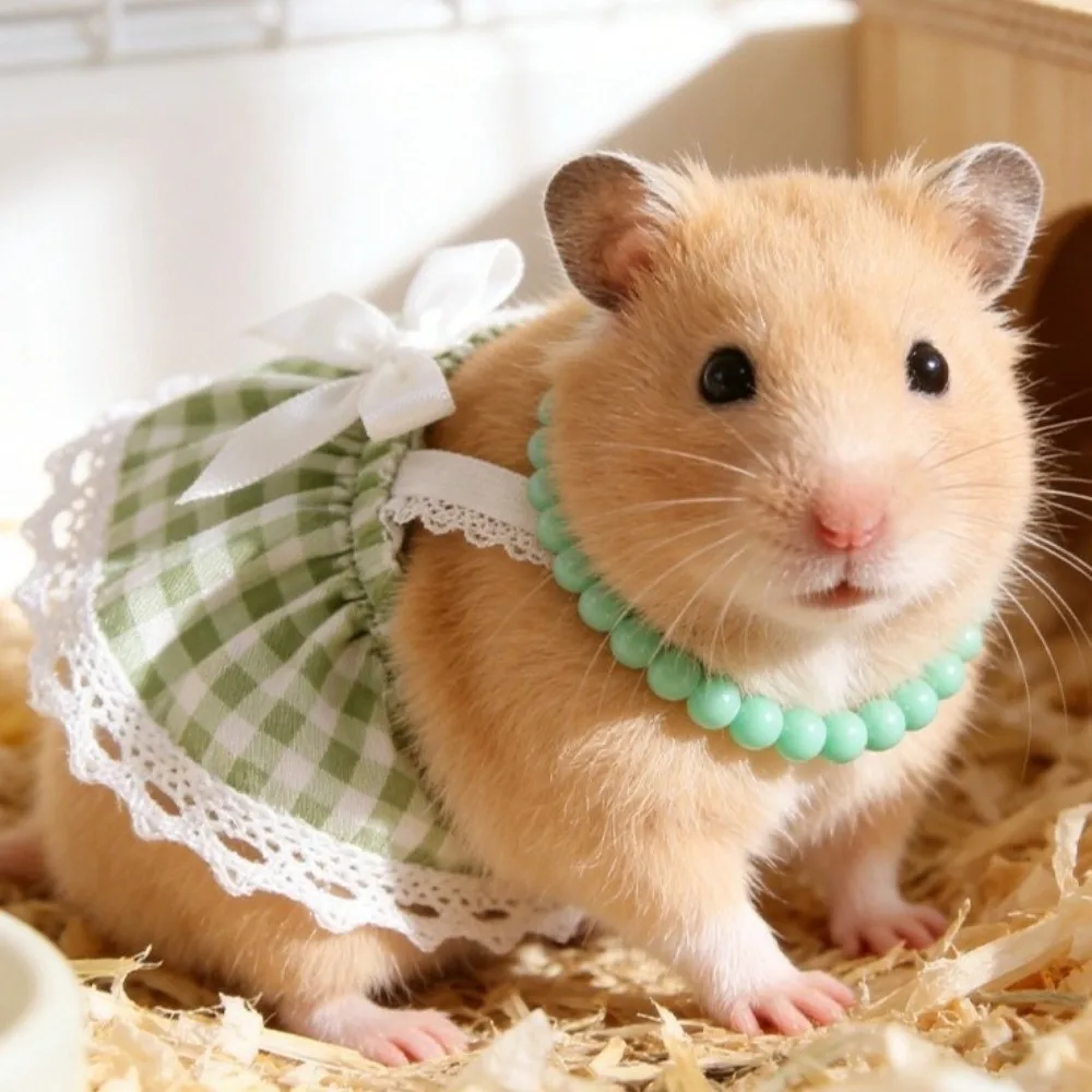Breathable Hamster Lace Skirt Lightweight Soft Princess Dress Knitted Lace with Necklace Pet Suspender Skirt Pet Photography