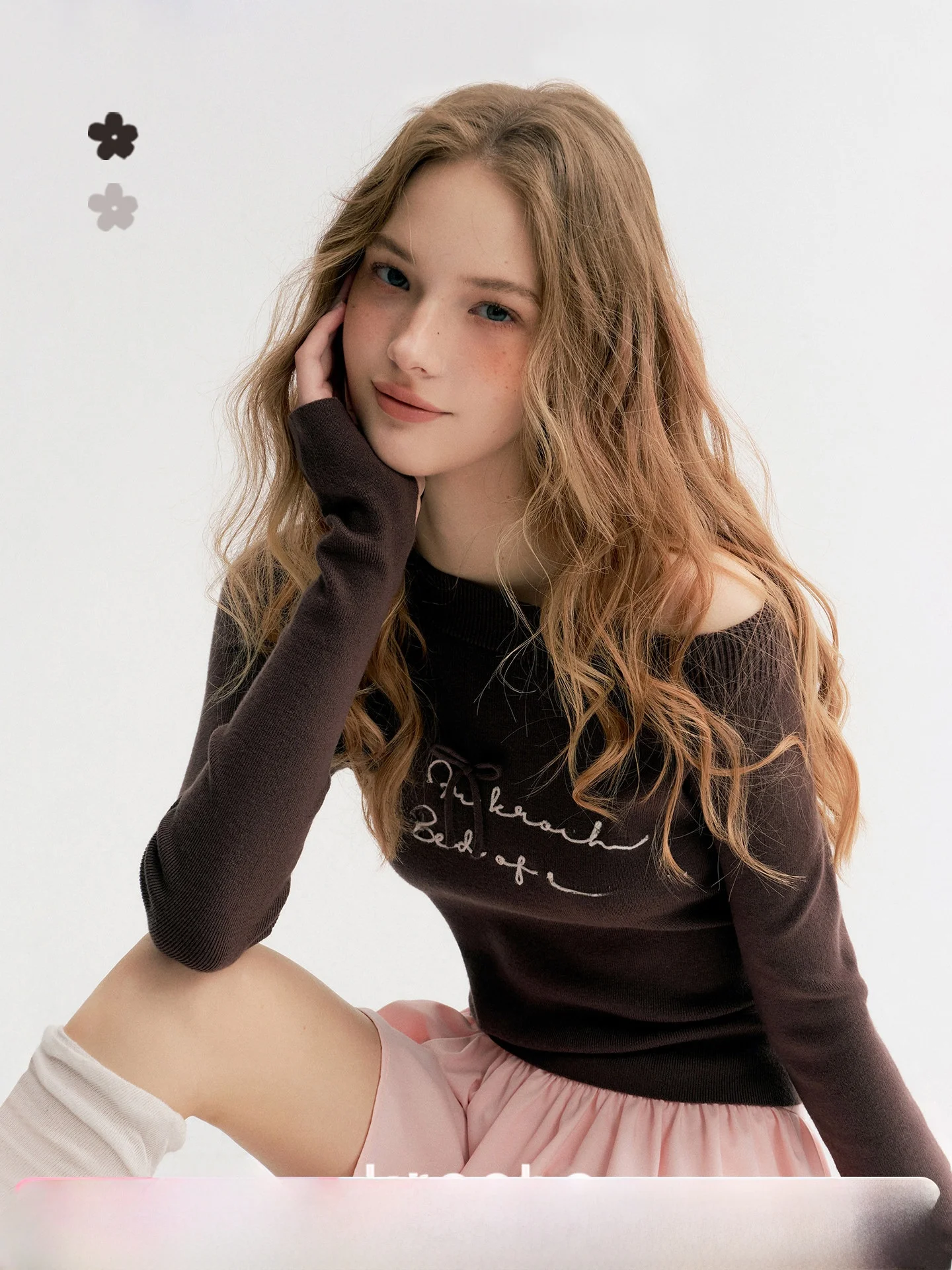 

Kroche Casual Sle Long Sve Knitted Sweater Heavy Embroidery Chain Two-Way Wear Slim Fit Women's Ci Walk Faion