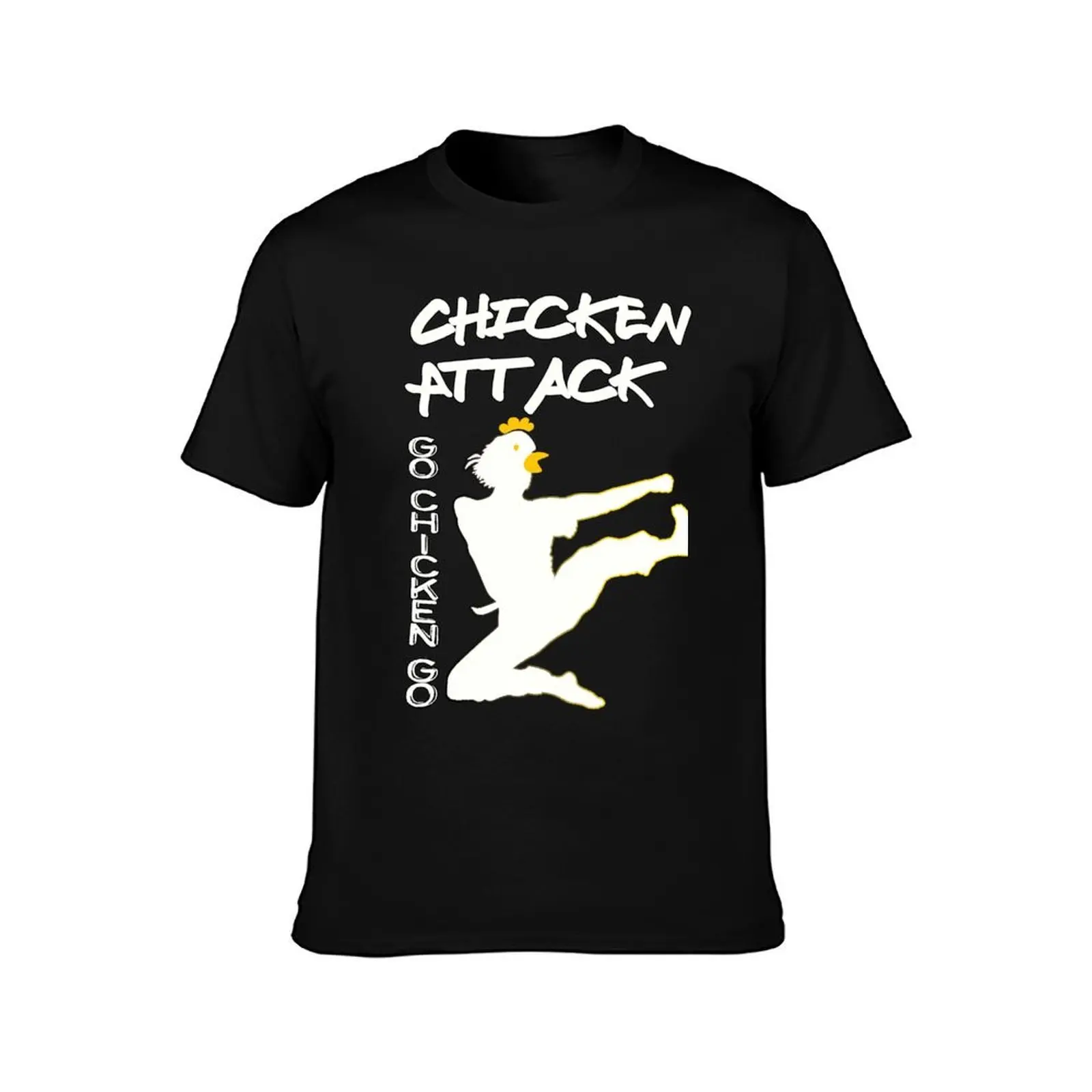 Chicken Attack Go Chicken Go White Ninja Meme T-Shirt, Summer Casual Cotton Tee, Oversized Streetwear Tops, Unisex Men Women