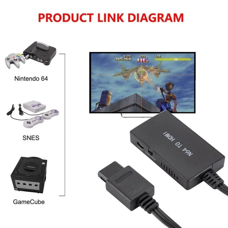 GRWIBEOU 1080P/720P N64 إلى HDMI-متوافق مع محول لعبة وحدة التحكم التوصيل والتشغيل كابل محول لنينتندو 64/NGC/SNES