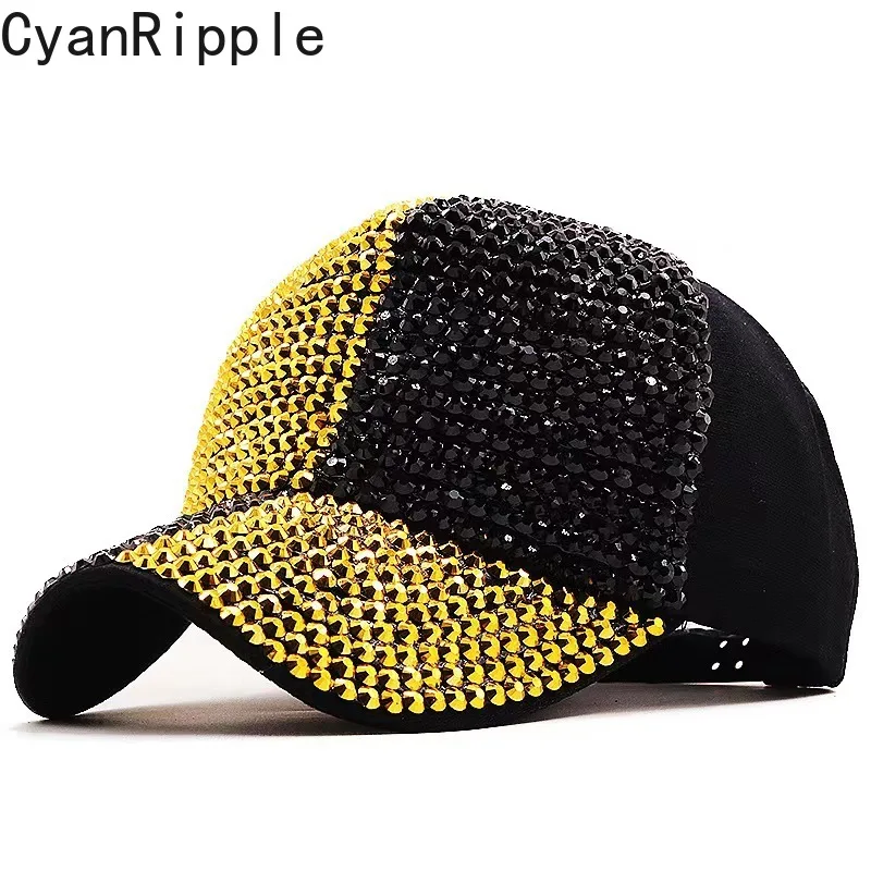 All-match Four Season Sun Hat Colorblock Diamonds Blingbling Women Baseball Cap Multi Color Dome Sun-proof Peaked Caps