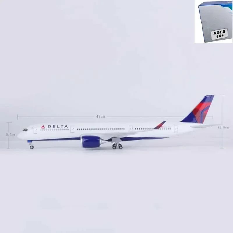 

2024 New 1/142 Scale 47CM Airplane 350 A350 Delta Airline Model LED Light & Wheel Landing Gear Plastic Resin Plane Model Toy