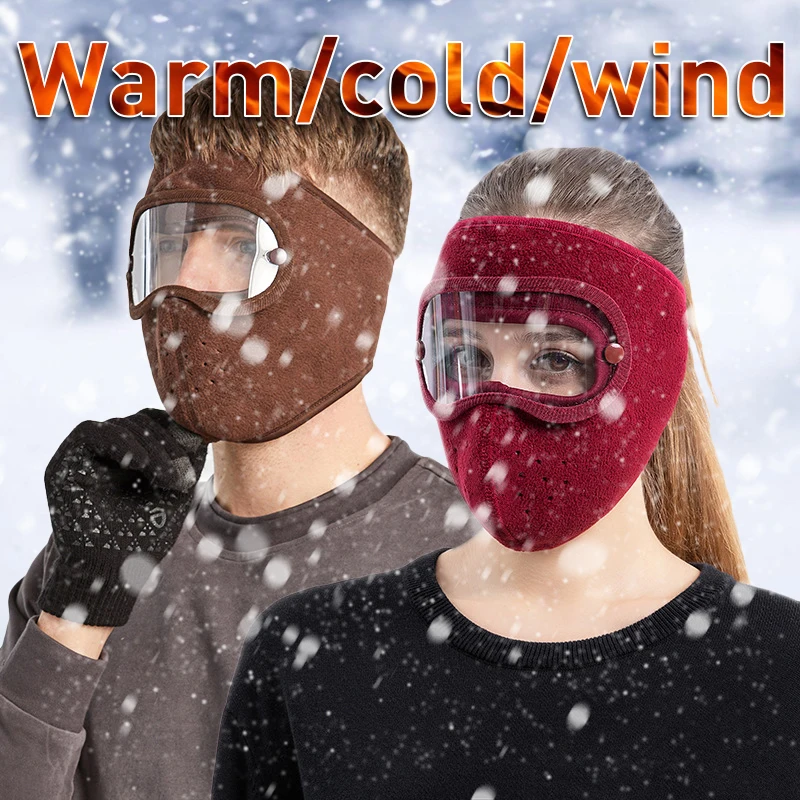 Windproof Face Warm Mask Winter Ski Breathable Masks Fleece Face Shield Caps with Goggles Anti-fog Cycling Balaclava