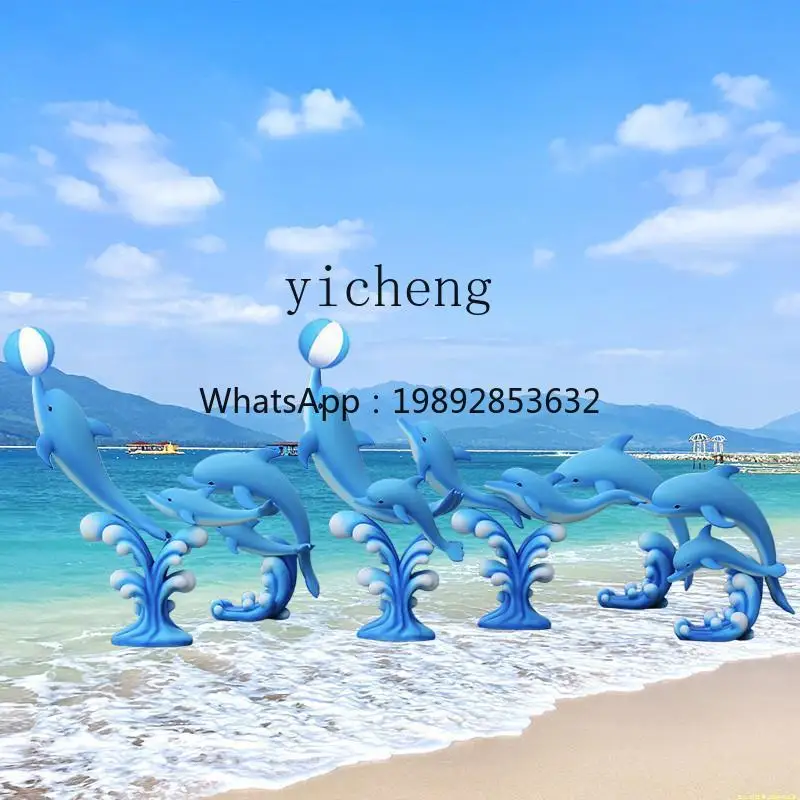 

BJ high-end simulation dolphin fiberglass ocean park seaside crab sculpture fountain decoration