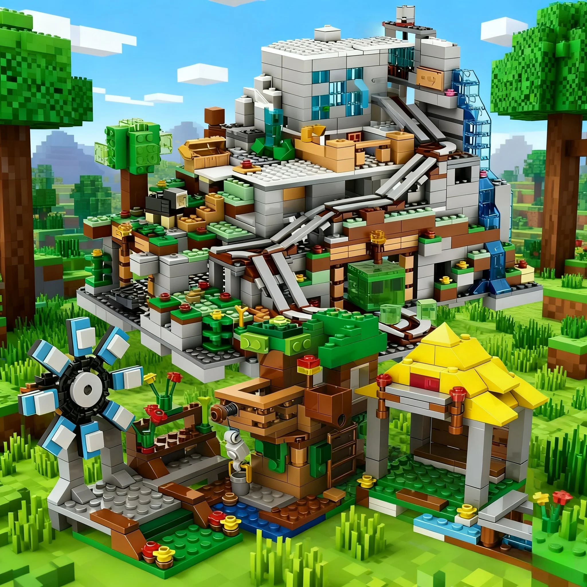 Pixel World Forest Cave Building Blocks Set - Large Detailed Scene Construction Kit for Hobbyists