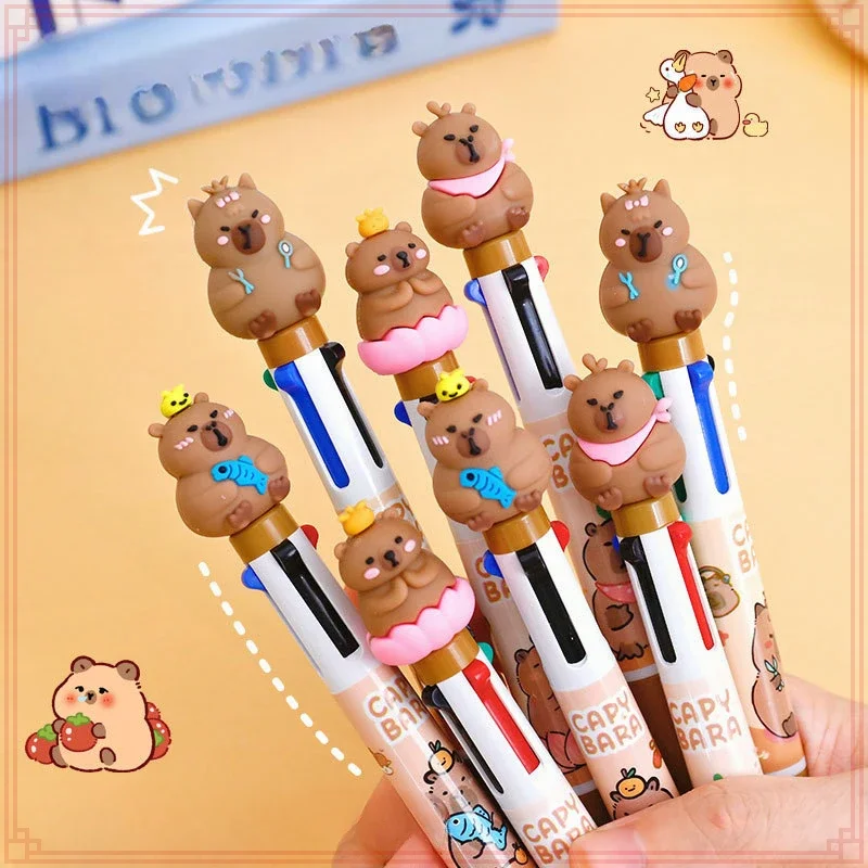 12 Pcs Wholesale Cute Capybara Kapibala Press 4 Colors Ballpoint Pens for Office Student Writing