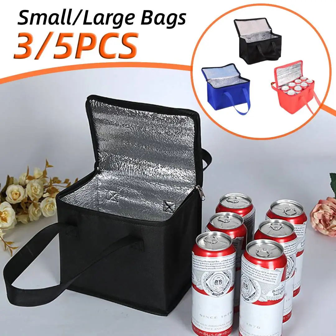 3/5 Stück Isoliertasche, Picknicktasche, große Aufbewahrungstasche mit Griff, Eisbeutel, Getränketräger, isolierte Tasche für Strandreisen