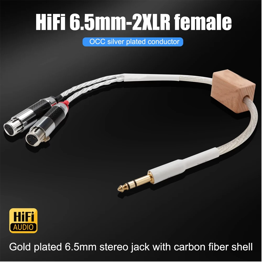 

High-end OCC Silver Plated 6.5mm Gold Plated TRS Jack to 2XLR 3pin Female Plugs Splitter Audio Cable for Microphone Mixer