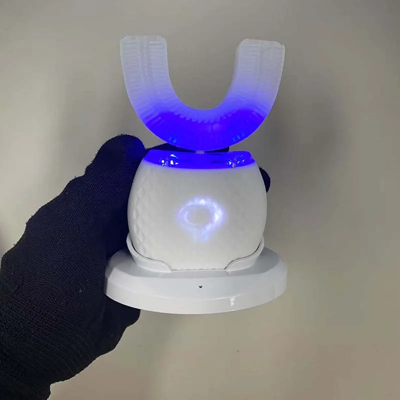 جديد قابلة للشحن الأزرق الأبيض الذكية السفر U-شكل فرشاة الأسنان الناعمة مجموعة فرشاة الأسنان الكهربائية منظف الفم المحمولة #6