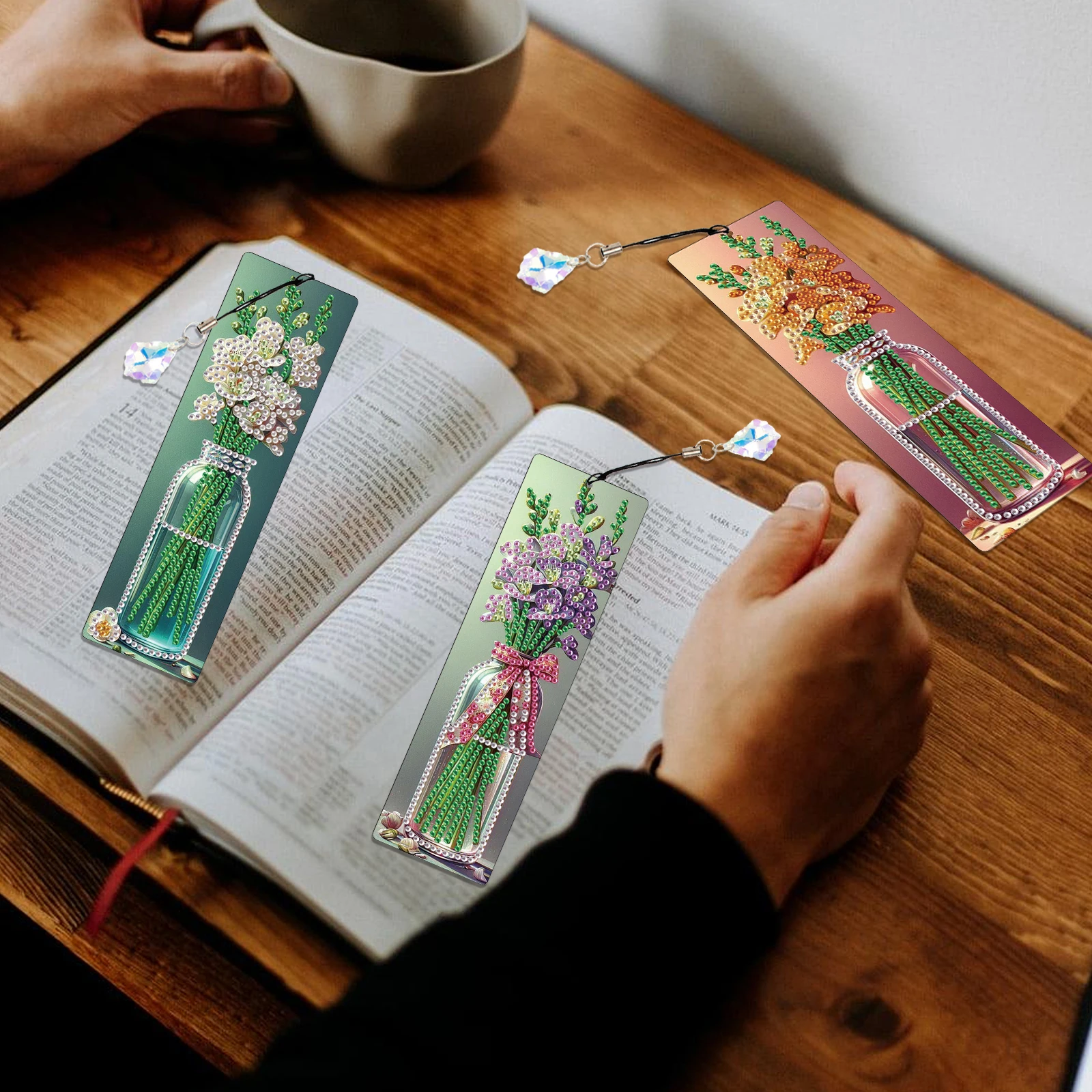 3 قطع من مجموعات الإشارات المرجعية للرسم الفني الماسي، إشارة مرجعية فنية ماسية على شكل خاص على شكل زهرة وحيوانات مع قلادة ماسية للهدايا الحرفية #5