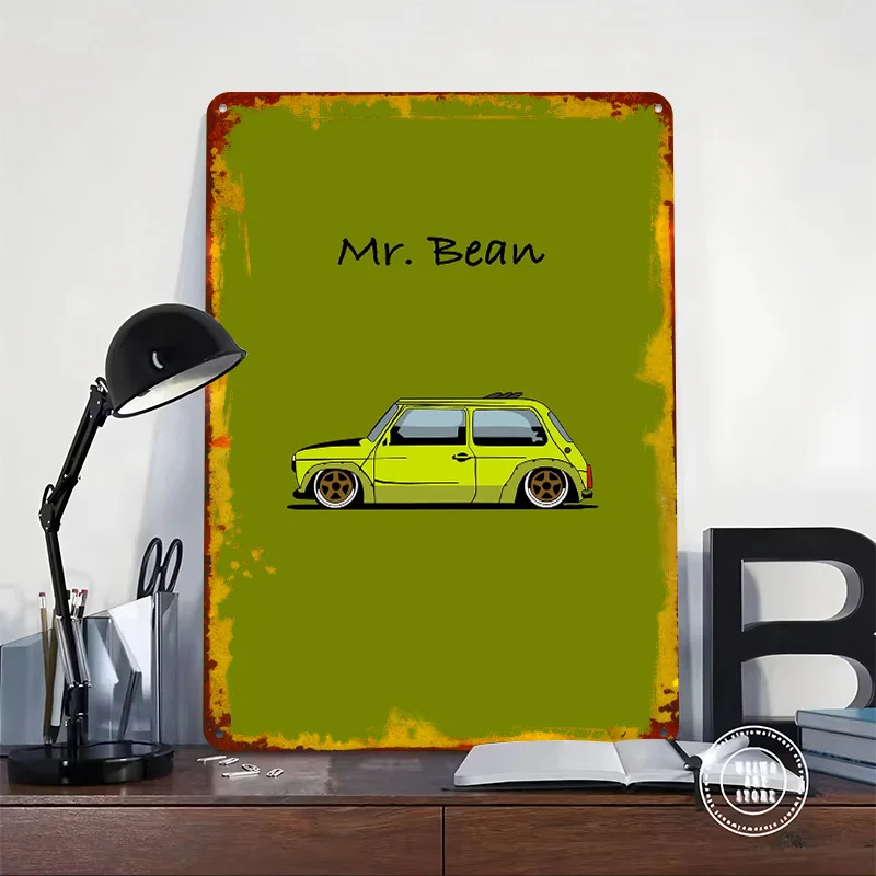 Mr. Bean's UK Car Cooper Tinplate Poster Customized Wall Art Retro Vintage Metal Signs for Fans Living Room Decoration Wand Deko